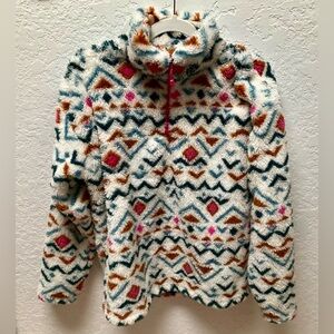 Eddie Bauer Women's Quest Plush 1/4-Zip Fleece Pullover - Vanilla Aztec print.